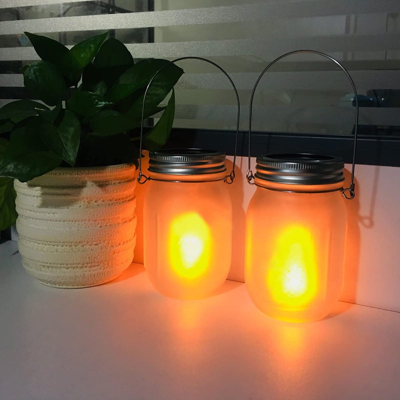 Aubasic Solar Mason Jar Flicker Lights Upgraded, 4 Pack Flickering Torches Lights Outdoor Hanging Lanterns Landscape Decoration Lighting Dusk to Dawn Auto On/Off Security Halloween Torch Lights - Image 4